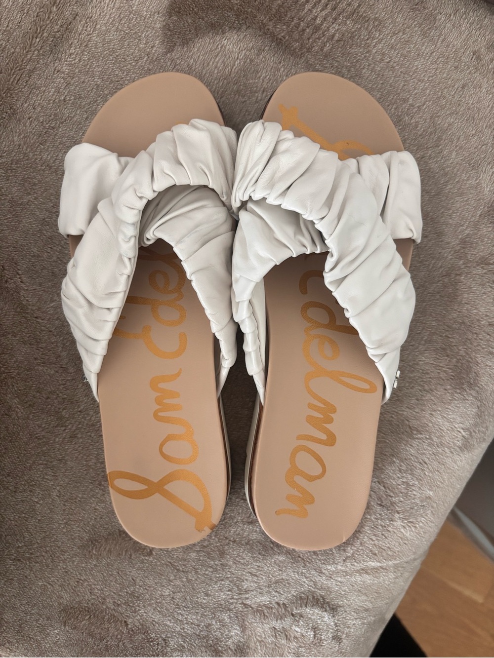 Sam Edelman Cream Ruched Slide Sandals